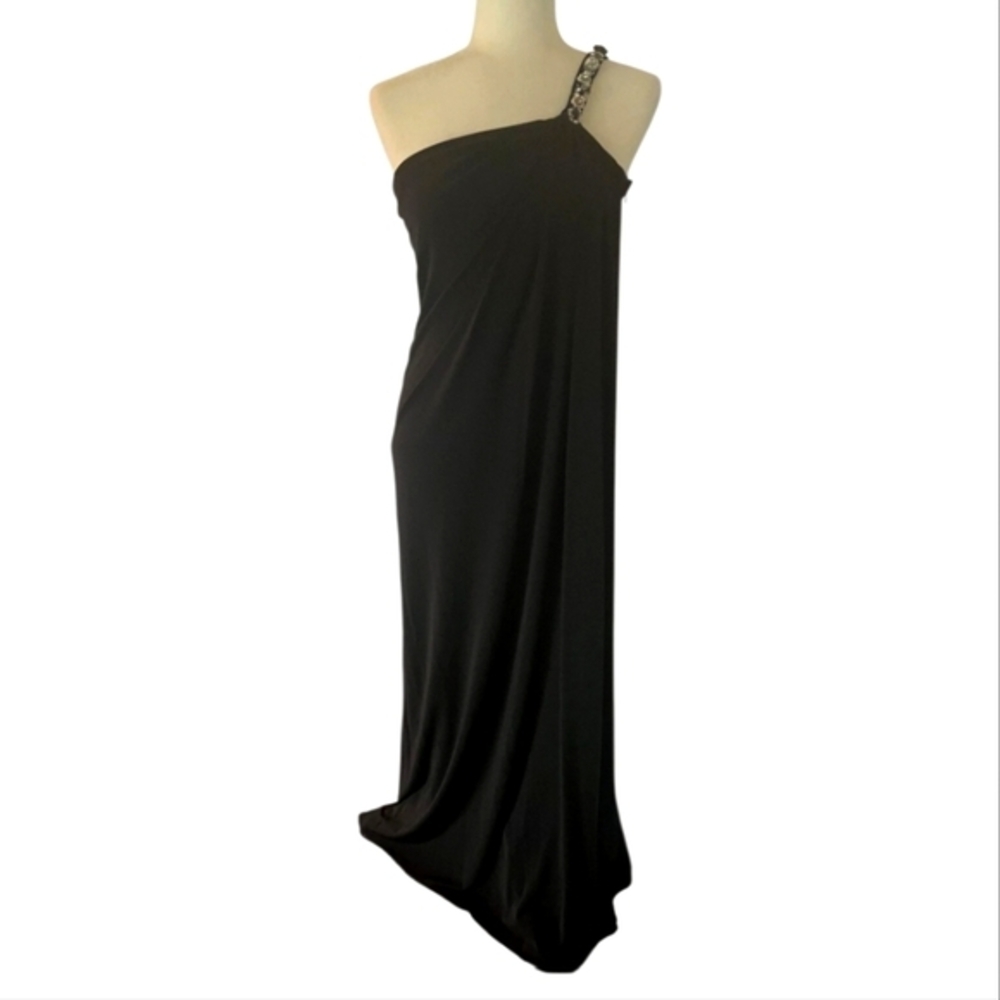 Marchesa Notte Black One-Shoulder Grecian Toga Formal Sleeveless Gown Dress 6